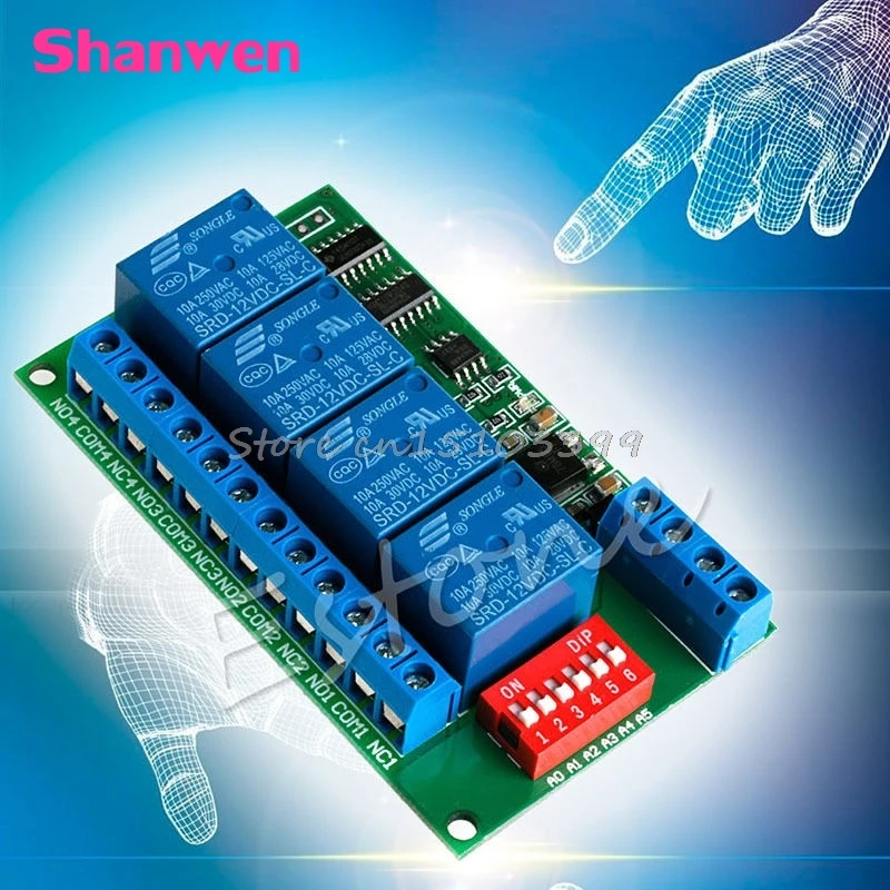 12 В RS485 Реле 4CH Modbus RTU PC UART плата для ПЛК лампа светодиодный PTZ управление