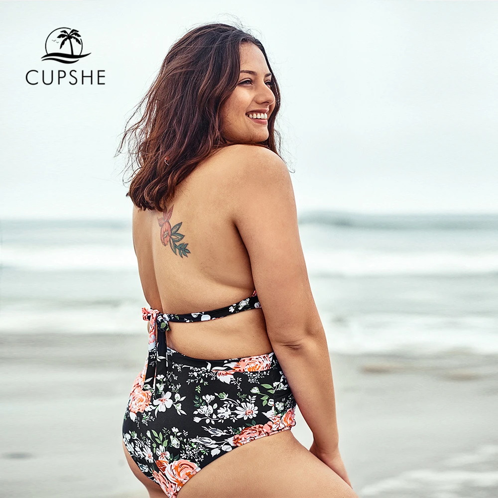 CUPSHE размера плюс цветочный принт кружевной комплект бикини на бретельках