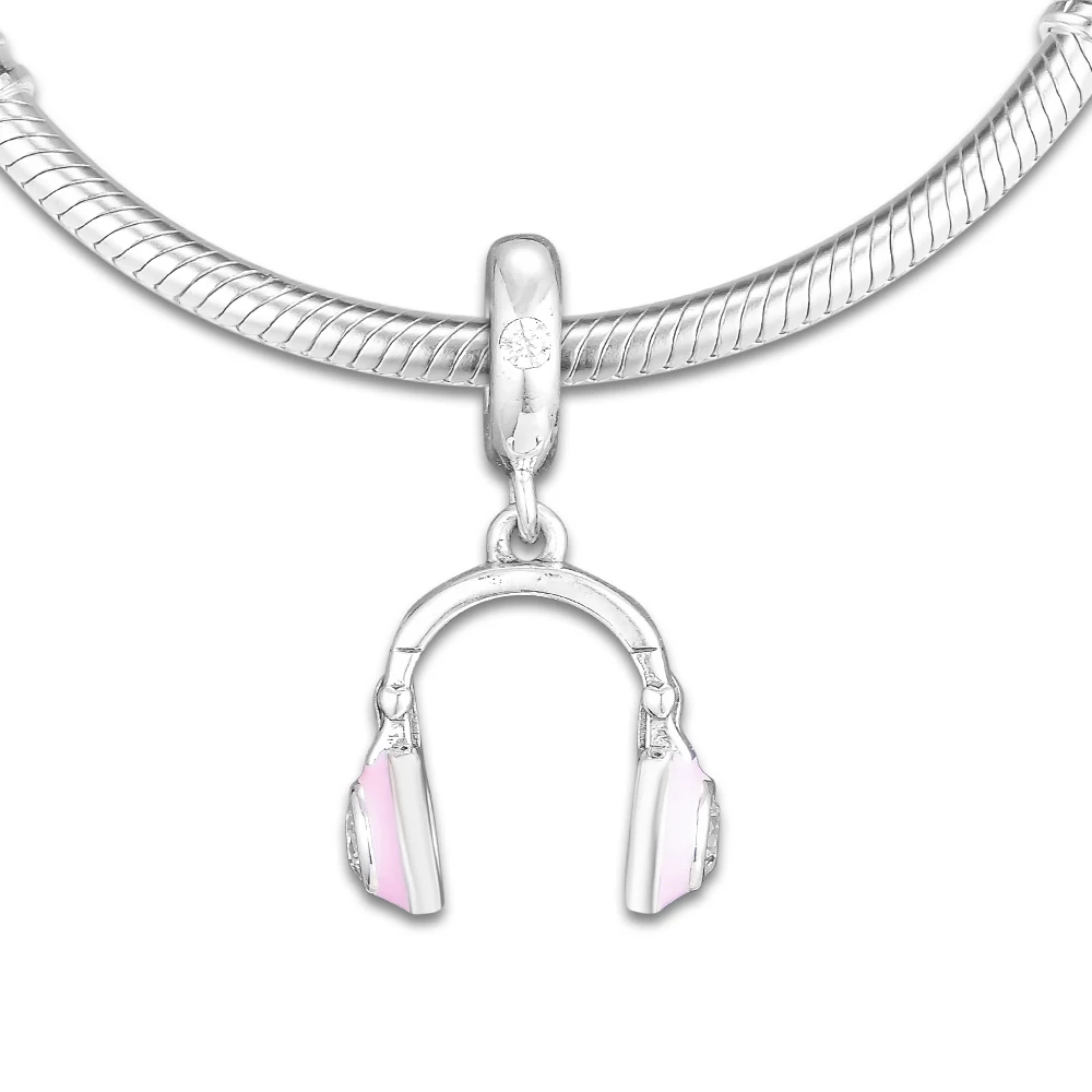 

Fits for Europe Charms Bracelets Headphones Hanging Beads with Pink Color 100% 925 Sterling Silver Jewelry Free Shipping