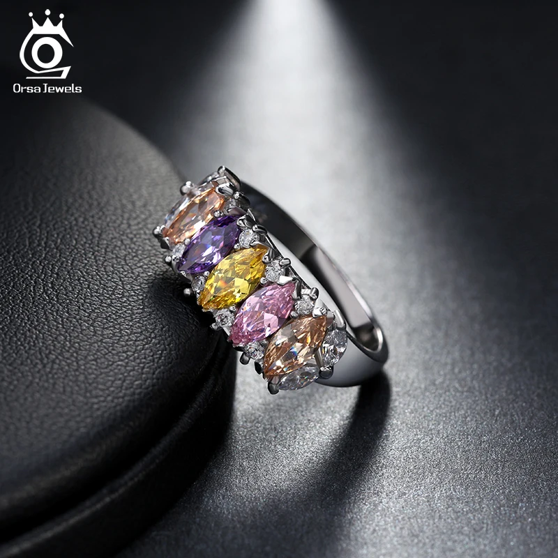 ORSA JEWELS женские полукруглые серебряные цветные кольца с 8 мм многоцветные AAA фианиты Модные CZ кольца для помолвки AOR132