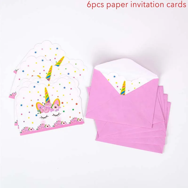 Invitation cards Волшебный Единорог одноразовая посуда Радужный Единорог бумажная тарелка чашка с днем рождения украшения для детской вечеринки - Цвет: Invitation cards