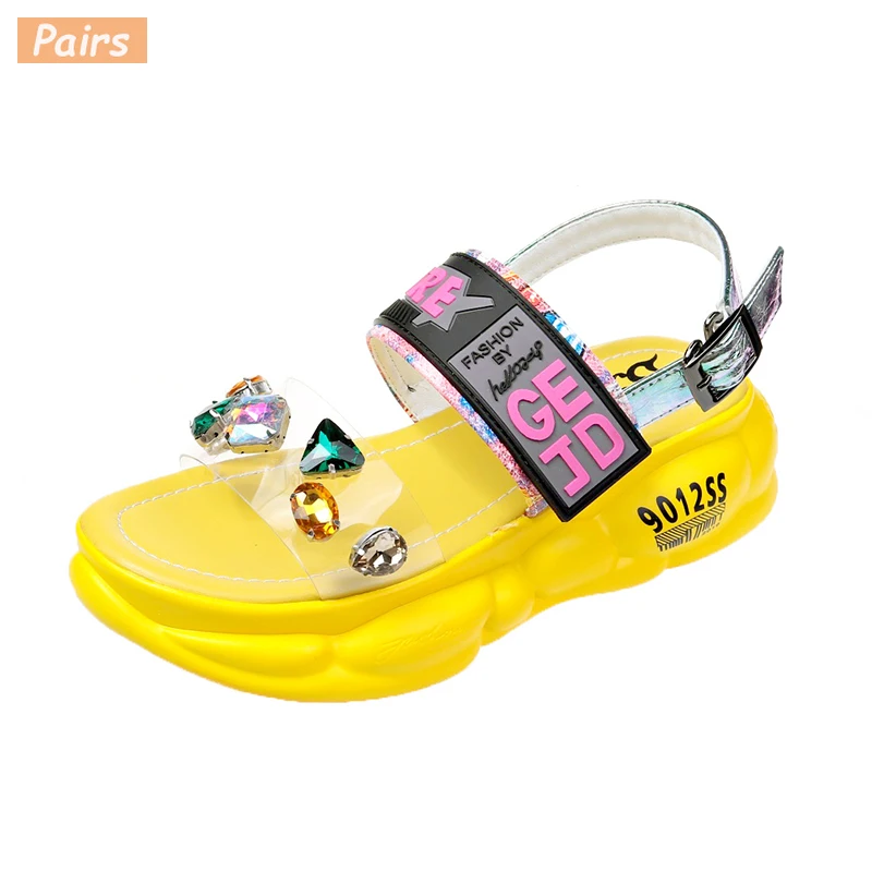 Женские сандалии с блестящими стразами и платформой на среднем каблуке для