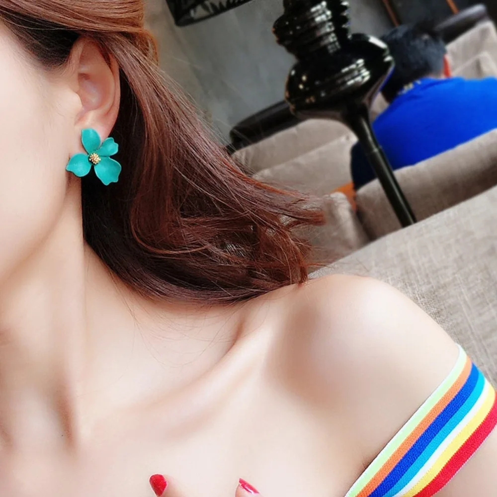 Korean Style Colorful Spray Paint Big Flower Stud Earring For Women Girl Elegant Sweet Summer Earrings Charm Jewelry Brincos | Украшения и