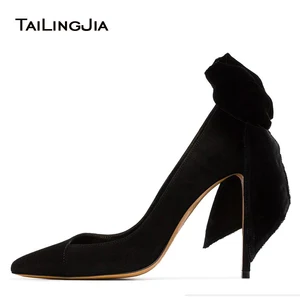 2018 Pumps Fashion Knotted Women Shoes Black Stilettos High Heel Slip On Shallow Wedding Party Pointed Toe Pumps Plus Size