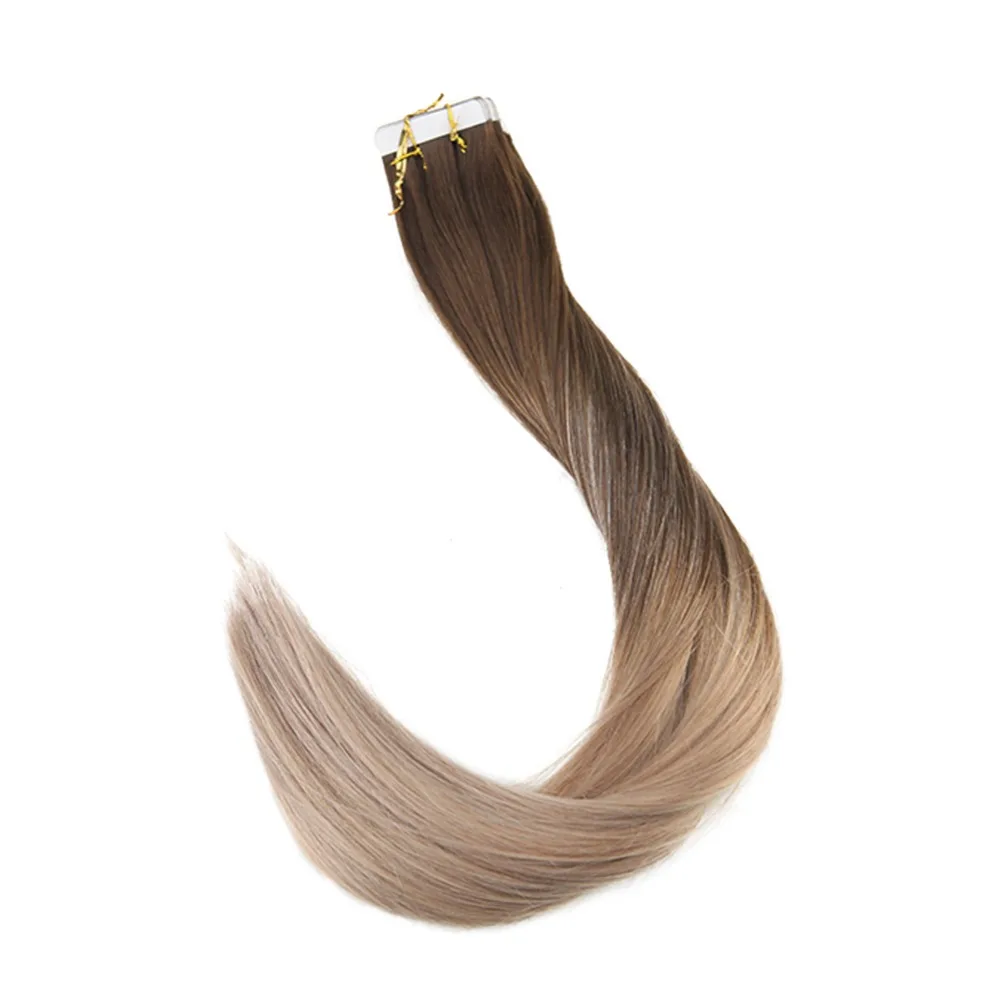 4 18 Full Shine Tape in Hair Extensions 50 Gram Glue On Hair Balayage Color Machine Remy Human Hair Extensions Invisible Hair Tapes - Цвет: 4 18