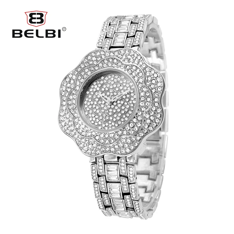 BELBI Модные женские Для женщин золотые часы 2018 Нержавеющая сталь горный хрусталь