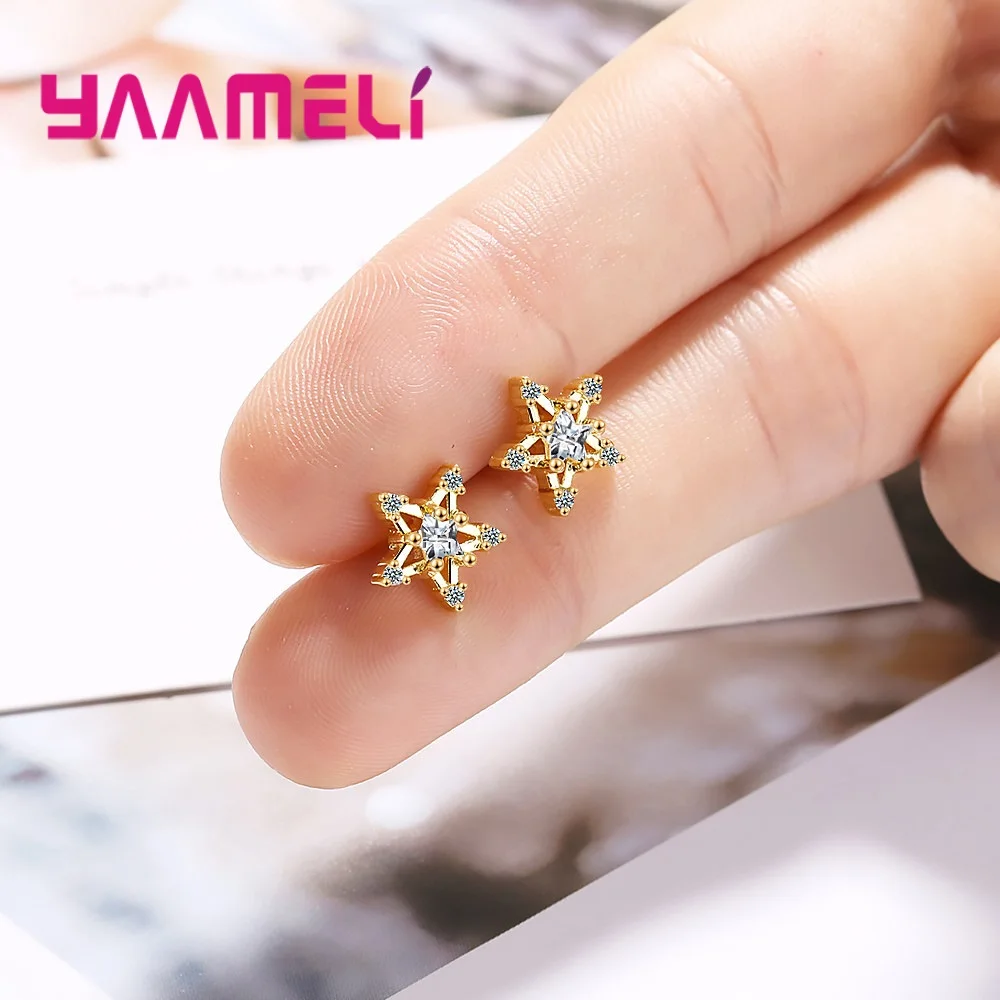 

New Trendy Classic Style Woman Cheap Price Gold Color Small Star Stud Earrings With Sparkling Cubic Zirconia Paved