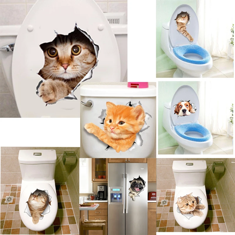 3D яркая Наклейка на стену с кошками и собаками для туалета двери холодильника