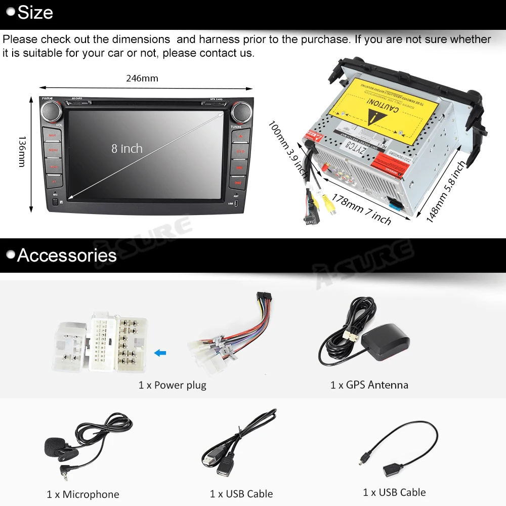 A-Sure 8 Inch 2 Din Radio GPS stereo Navigation DVD Player For Toyota Corolla(2006-2011) DAB+ Rear view camera input | Автомобили и