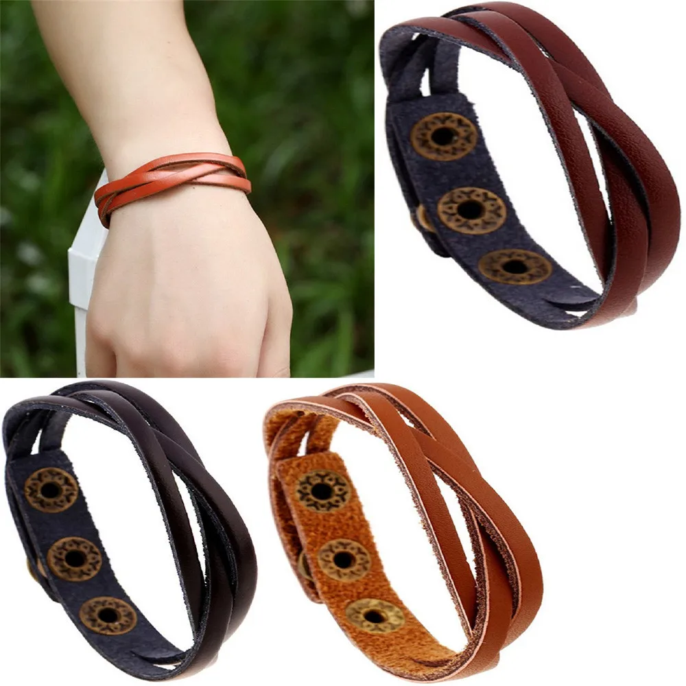 Кожаный браслет для мужчин и женщин кожаный плетеный в стиле панк мужской