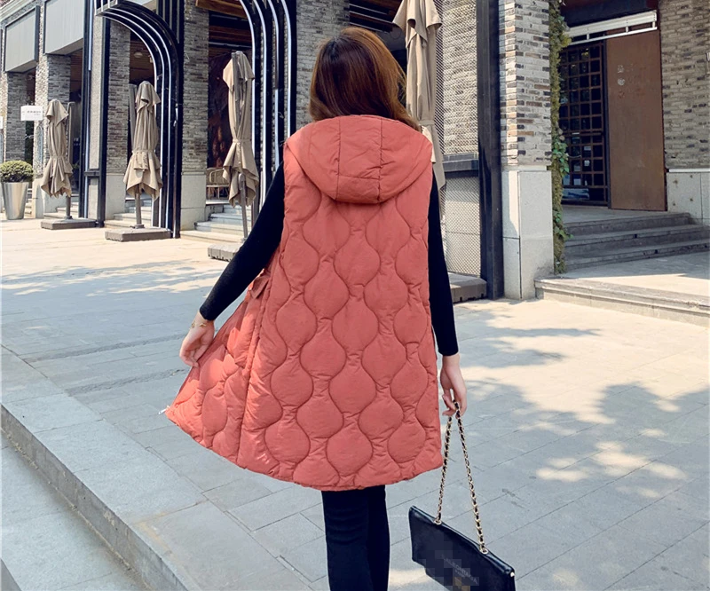 Women Hooded Long Vest Jacket Gilet Sleeveless Waistcoat Women's Outerwear with Hood