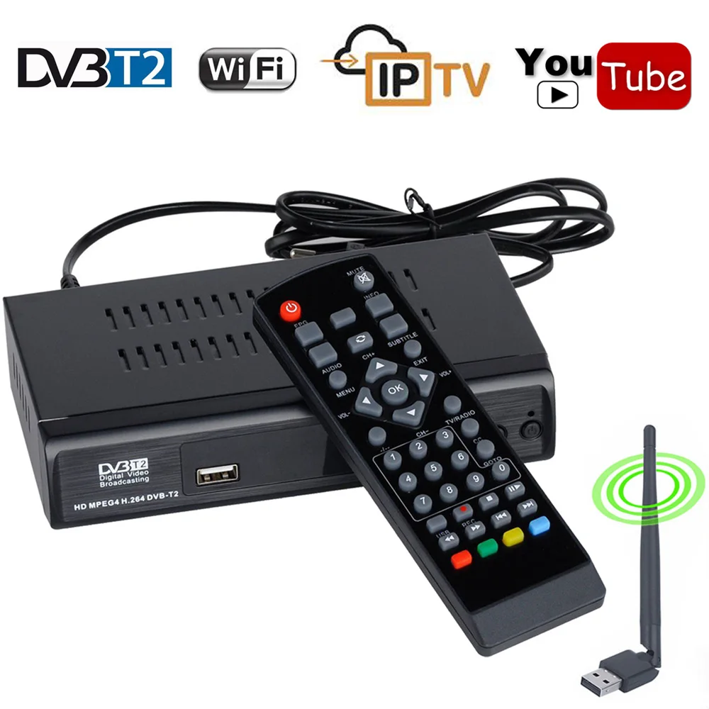 T2 Tuner Wifi HD DVB T2 DVB C ТВ-приставка цифровая ТВ-приставка Dvb-t2-тюнер DVB-C для VGA монитора Wifi USB ТВ-тюнер DVB T2 IP ТВ-приёмник AC3 Youtube - Цвет: T2 Tuner Wifi