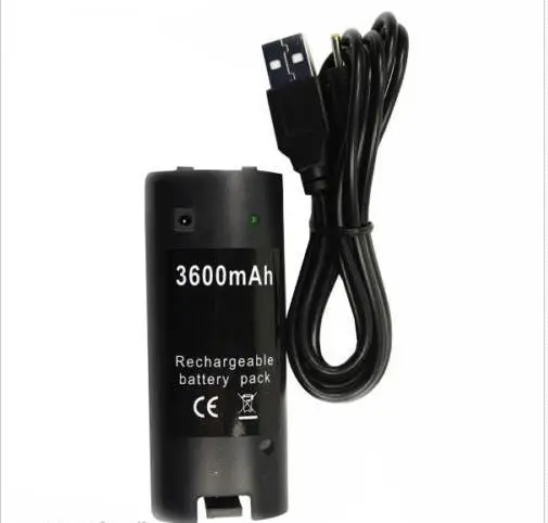 Черный 3600 mAH перезаряжаемый аккумулятор и зарядный кабель для nintendo для пульта дистанционного управления wii