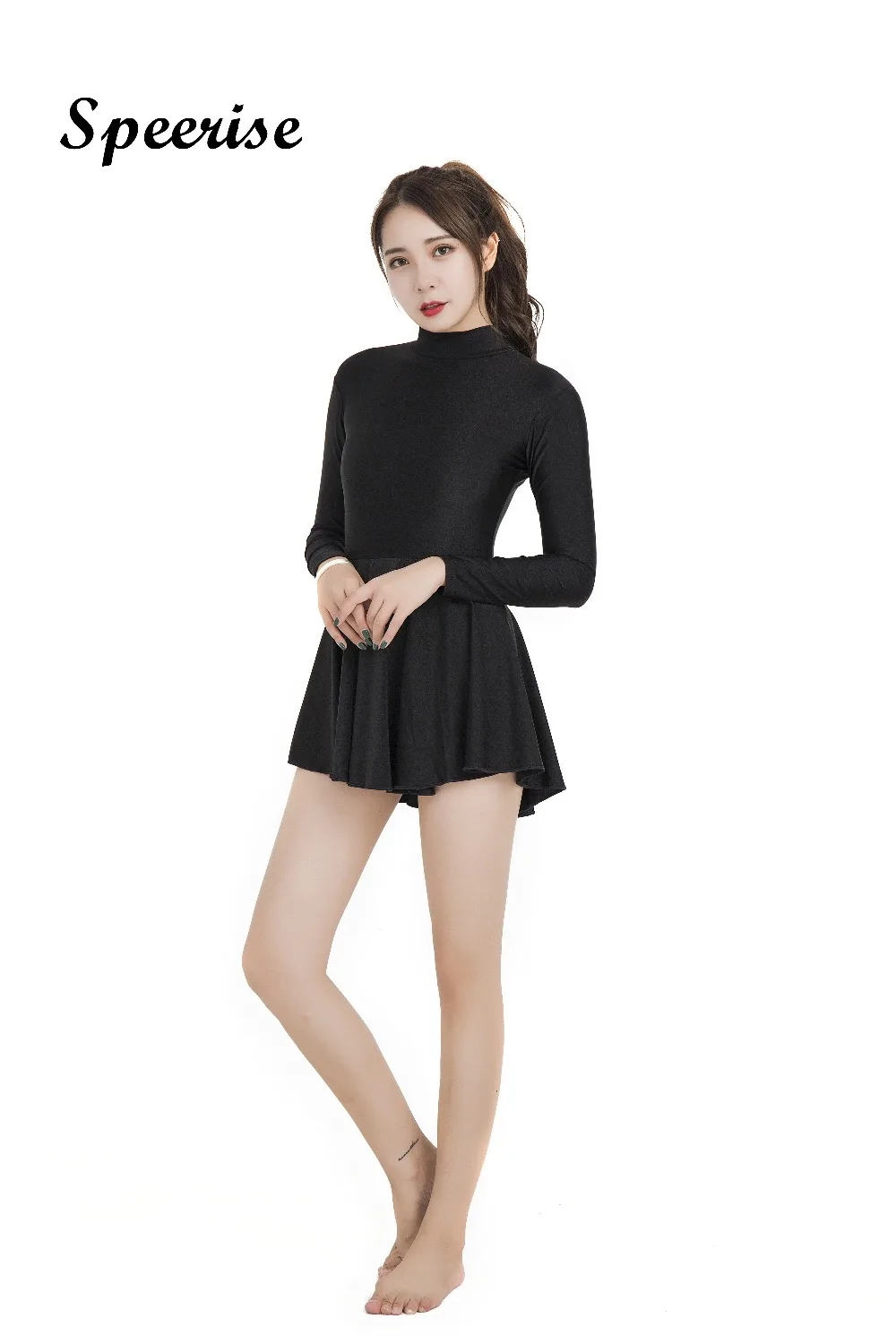 

Speerise Womens Turtleneck Long Sleeve Skirted Leotard Ballet Dance Gymnastic Dress Scoop Neck Gymnastics Dresses