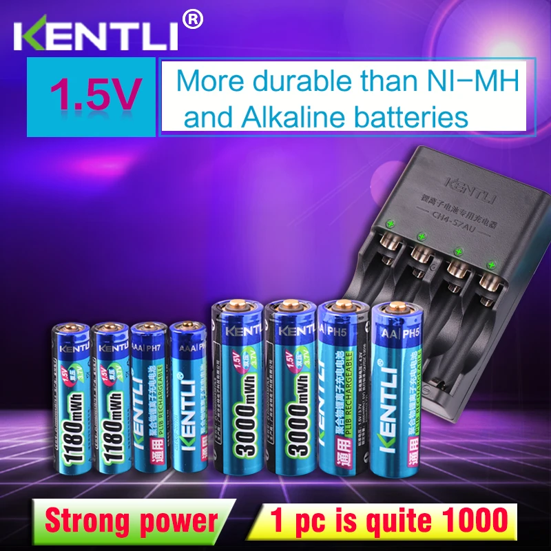KENTLI 8pcs 1.5v aa aaa batteries Rechargeable Li-ion Li-polymer Lithium battery + 4 slots AA AAA lithium li-ion Smart Charger