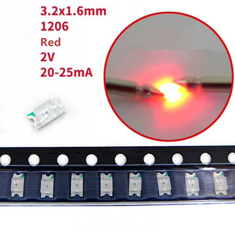 100 шт. 1206 SMD светодиодный диодный комплект супер яркий красный/зеленый/синий/желтый/белый светодиодный светильник