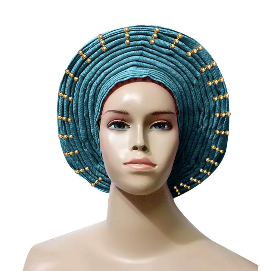 Головной убор Aso oke с бусинами aso нигерийский головной ebi Африканский золотыми