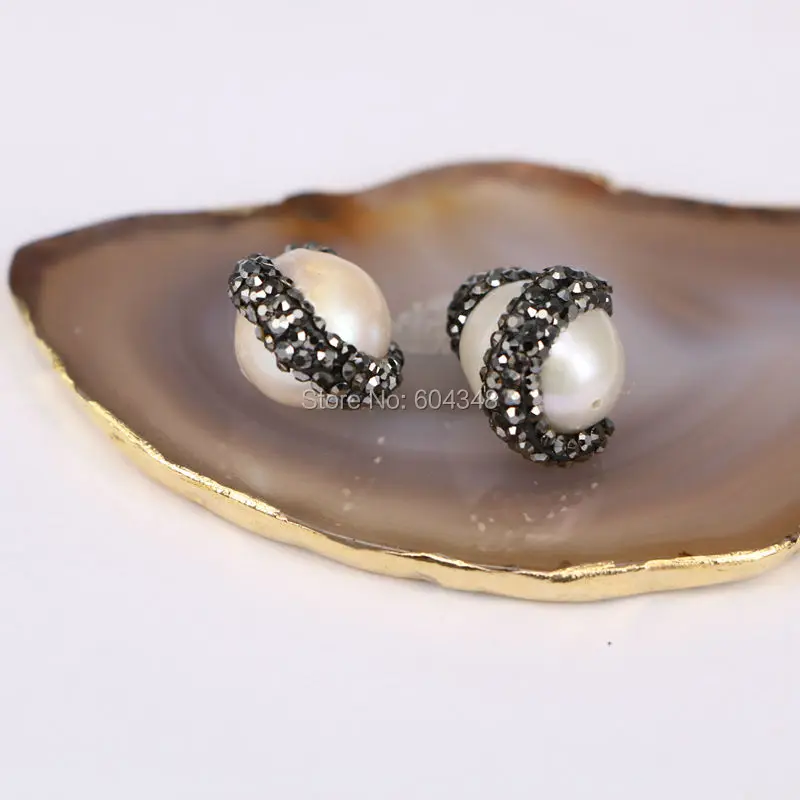 10pcs Freshwater Pearl with Crystal Zircon Paved Beads Natural Loose Spacer Charms Jewelry Findings | Украшения и аксессуары