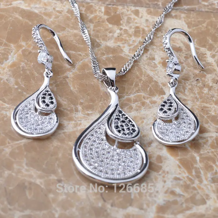 Стильный черный фианит для женщин Свадебные вечерние Посеребренные Ювелирные