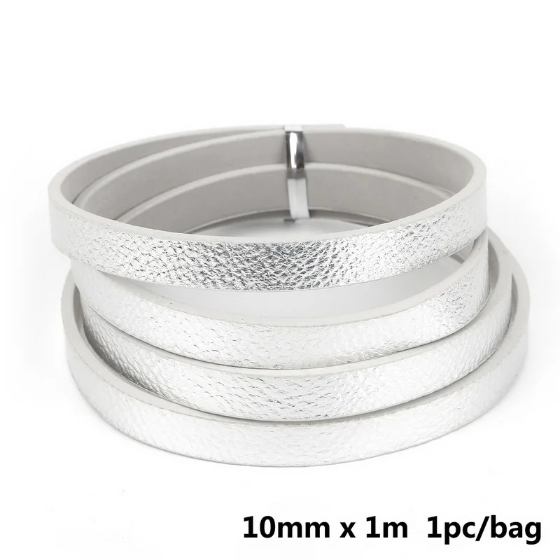 Silver Новинка, хит, 100 см, 10 мм, плоский шнурок из искусственной кожи, сделай сам, веревочная нить, шнурок, кружево, ювелирное изделие для Чокер "сделай сам", ожерелье - Цвет: Silver