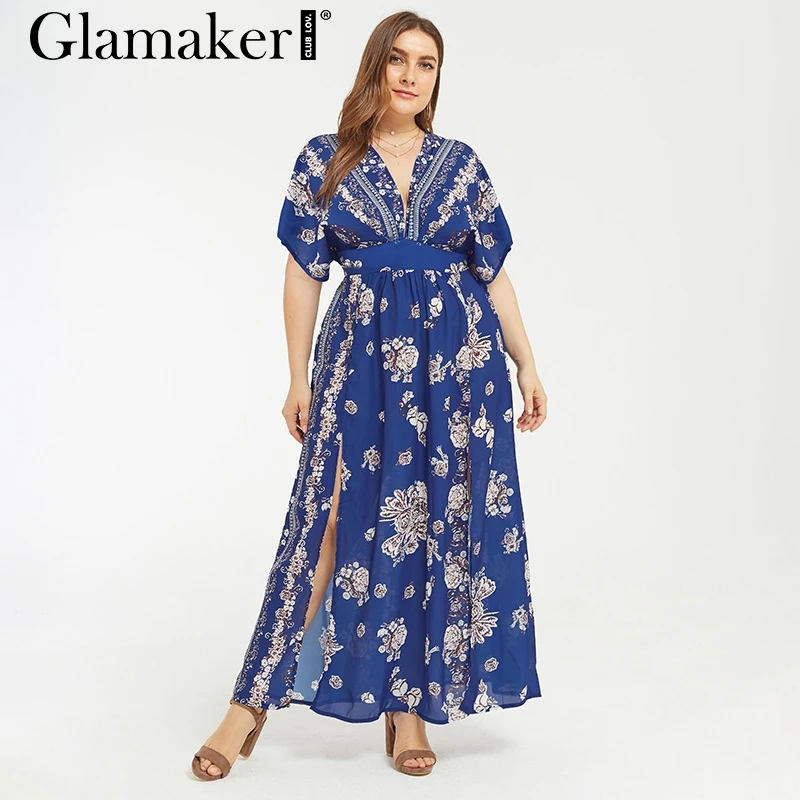 Женское длинное платье в стиле бохо Glamaker элегантное голубое повседневное с