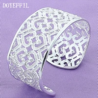 doteffil 925 sterling silver 30mm hollow heart bangle bracelet for woman wedding engagement fashion charm party jewelry