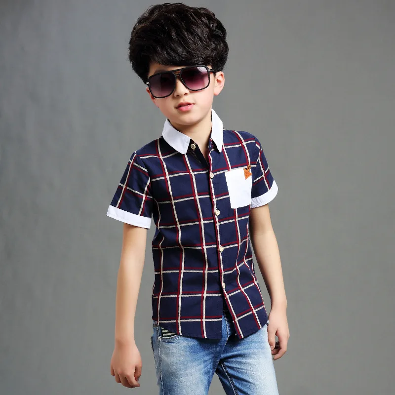 ActhInK мягкие рубашки для мальчиков с коротким рукавом в клетку летние хлопковые