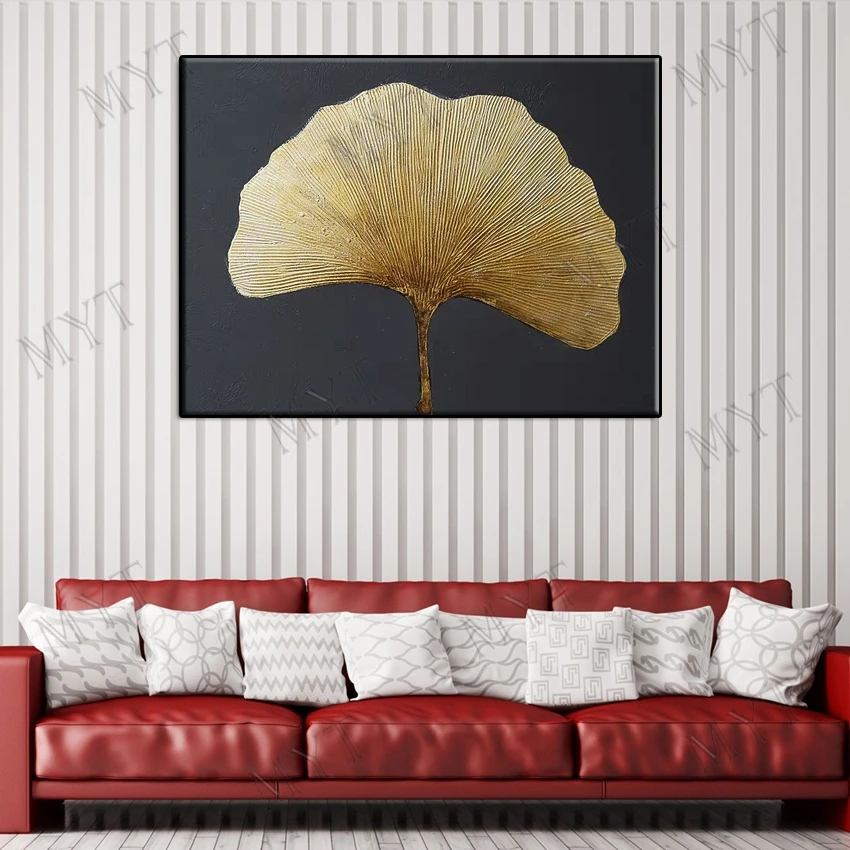 Big size gold leaf 100% Hand-painted wall home decor Abstract acrylic Oil Painting artwork for living room hotel no framed | Дом и сад