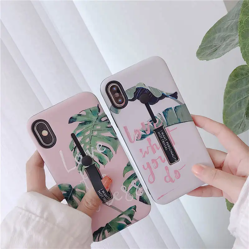 Чехол для телефона с петельным кольцом для Apple iPhone 11 Pro XS Max XR X 6 6S 7 8 Plus, Модный чехол-подставка с цветами и листьями