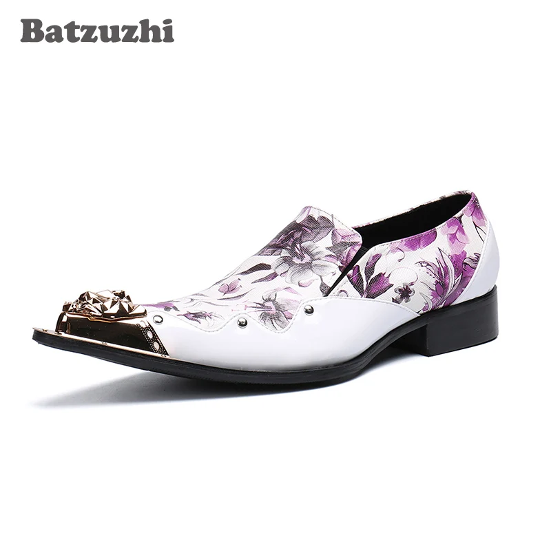 

Batzuzhi Men Shoes Italy Style Formal Genuine Leather Dress Shoes Men Pointed Metal Tip Slip on Party & Wedding Shoes Men,Big 12