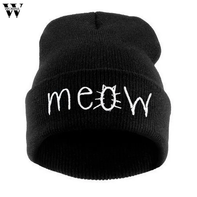 Womail зимняя вязаная шапка с надписью Meow Beanie модная кепка в стиле хип-хоп унисекс