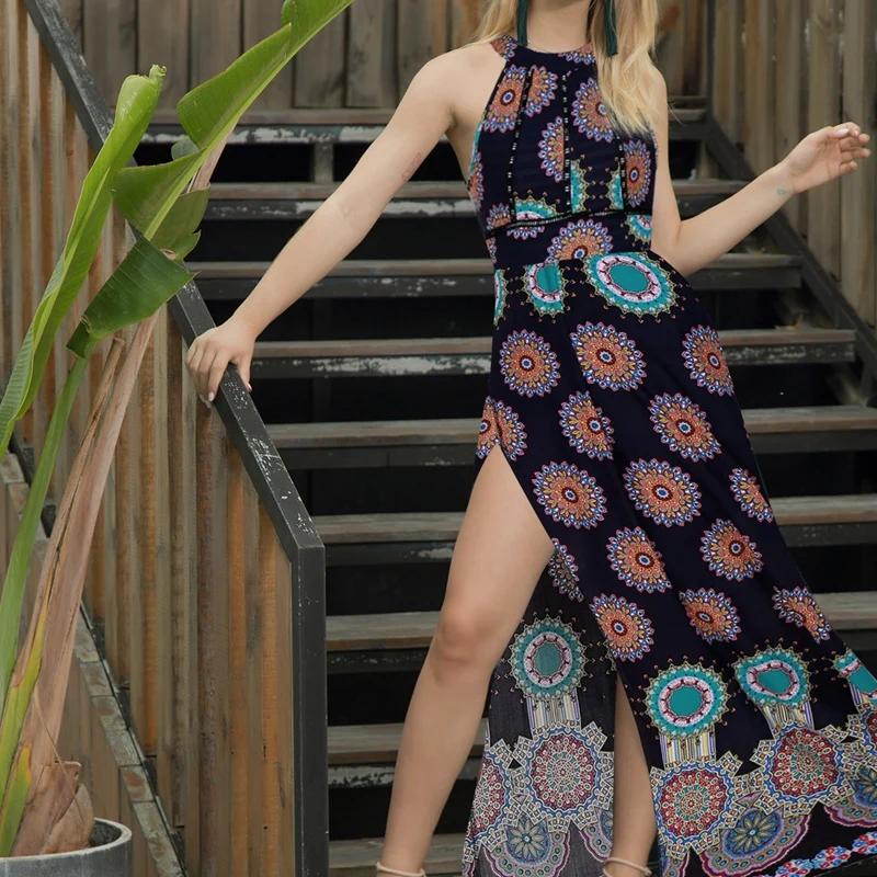 Новинка женское сексуальное шифоновое платье макси с цветочным принтом и