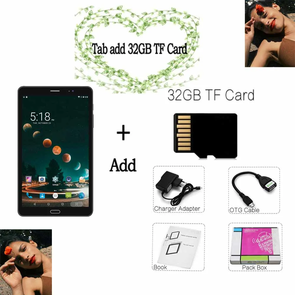 Tab Add 32GB TF Card BDF 8 дюймов планшетный ПК 2.5D экран 4G LTE планшет 1920*1200 ips 4 ГБ/64 Гб Восьмиядерный 12,0 Мп Android 7,0 мобильный телефон планшет 8 дюймов - Комплект: Tab Add 32GB TF Card