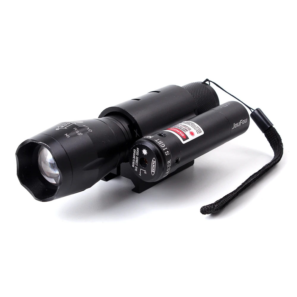 JouFou Hunting Lights LED Flashlight Warm White Light 500 lumens High Power Zoomable Torch Red Laser 20mm Picatinny Mount | Спорт и