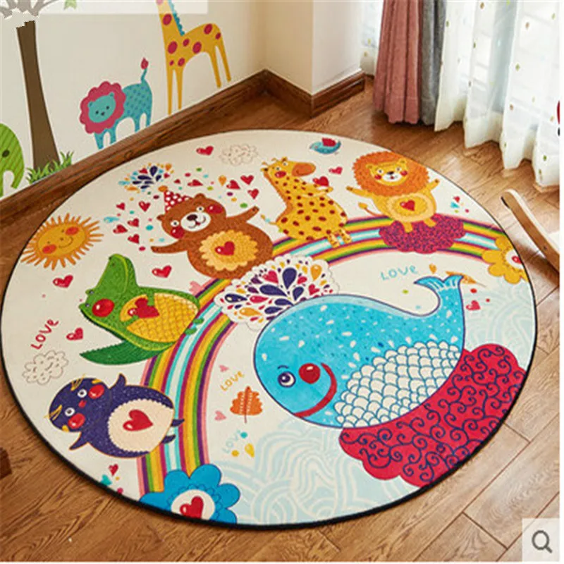 Home decor kids bedroom colorful animal carpet cat deer Children round play mat cartoon rugs tapis computer chair mats |