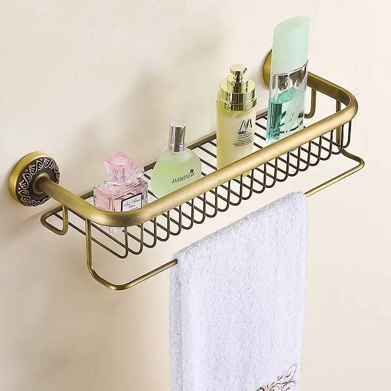 Basket Shelf Античный кран из латуни для умывальника декоративный смеситель горячей и холодной воды кран настенный ванная комната Полотенце Бар держатель смесителя для хранения кран - Цвет: Basket Shelf