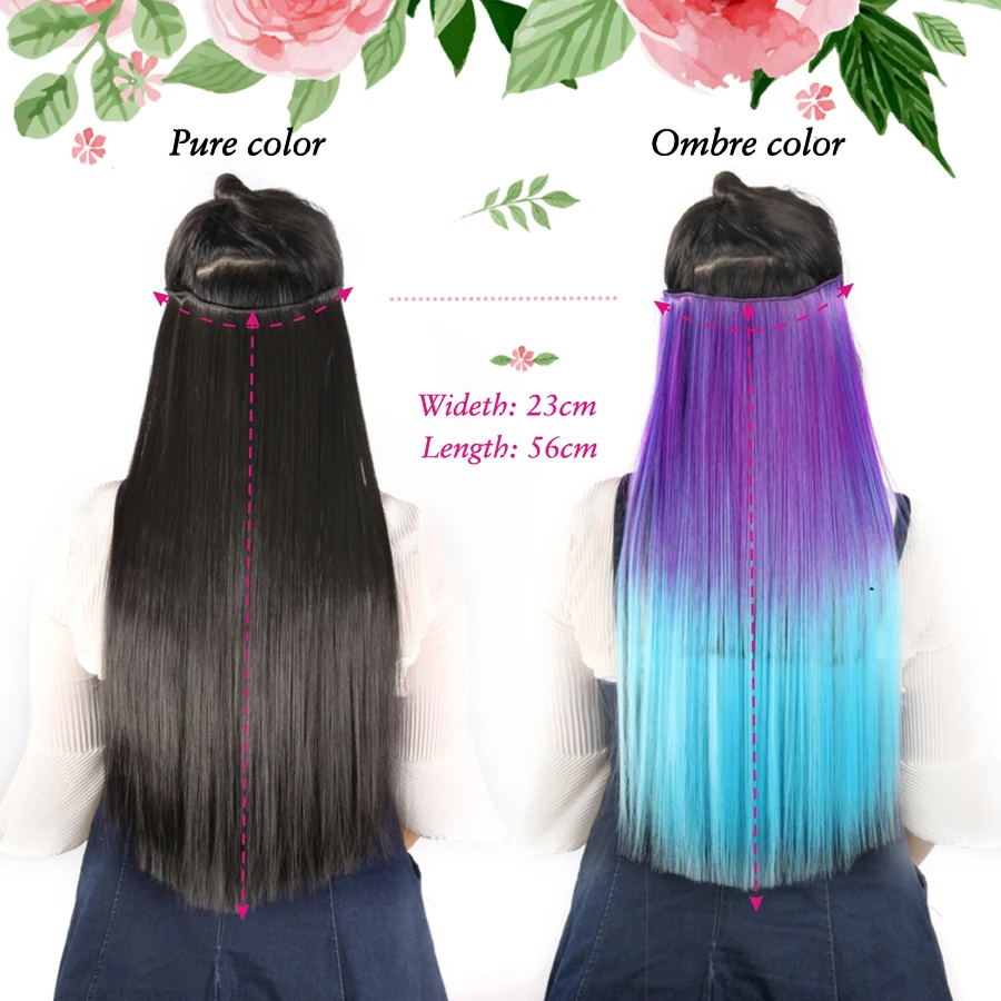Leeons Synthetic 5  clips in Hair Extensions long Straight 22Inch Ombre Black Brown Clip in False Hairpieces For Women 26 Colors