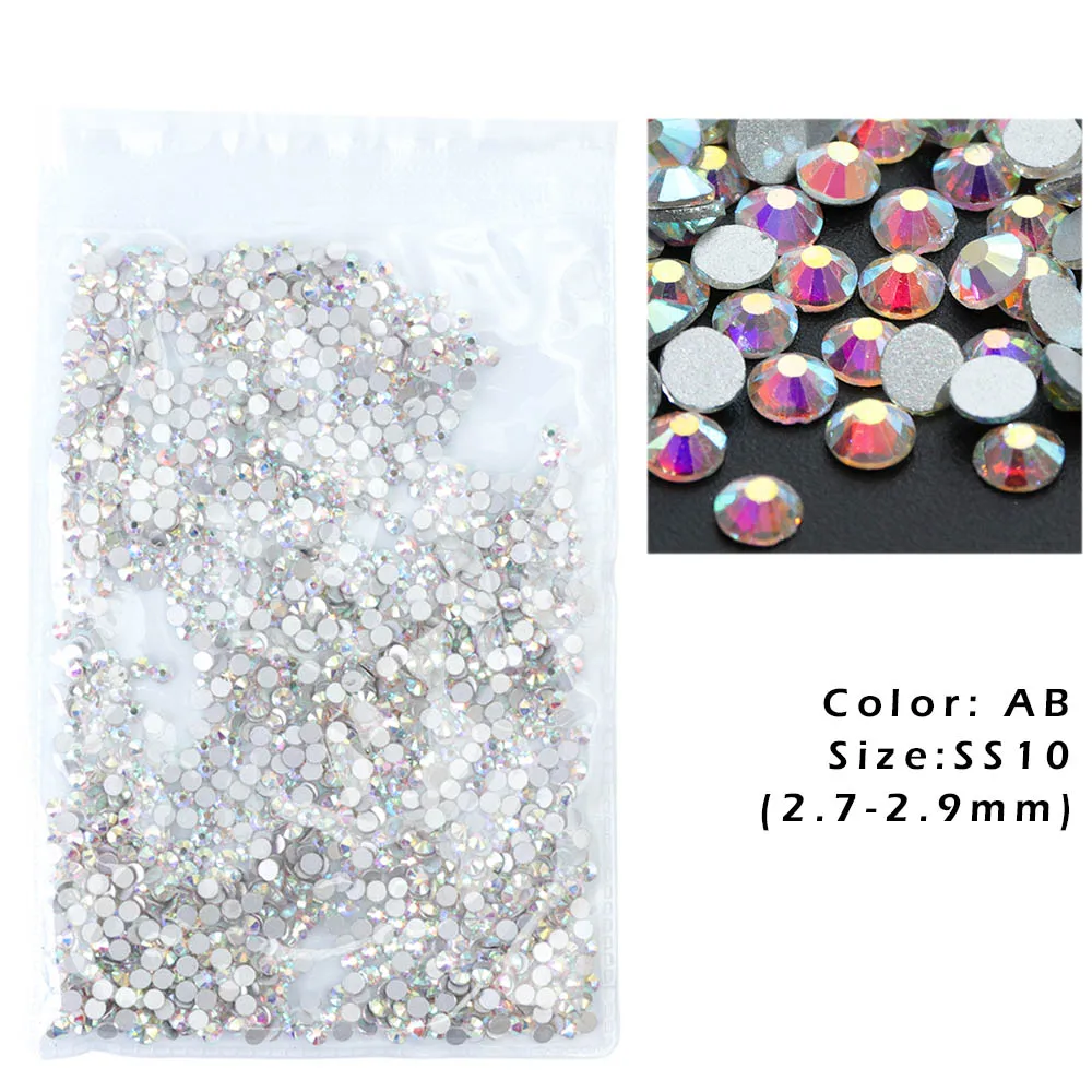 SS10 AB 1440 шт. блеск AB белый кристалл SS3-SS12 Стразы для ногтей с плоским основанием Strass Gem не исправление ногтей декорации SA096 - Цвет: SS10 AB