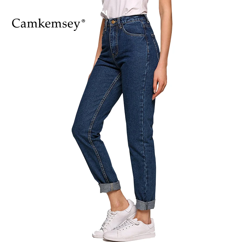 Camkemsey, повседневные джинсовые штаны-шаровары, женские классические джинсы с высокой талией,, винтажные джинсы до щиколотки для мам, женские брюки