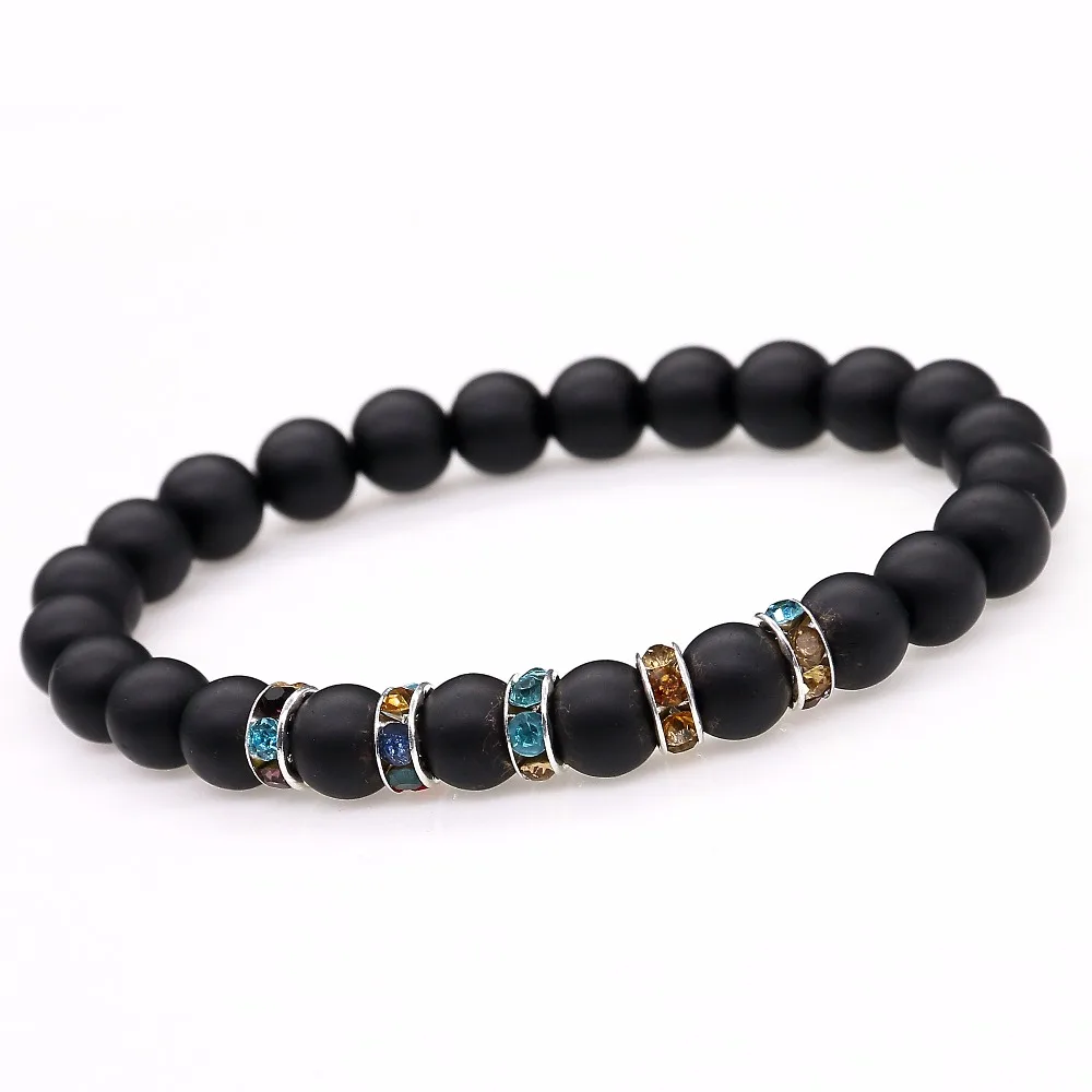 Новинка черный матовый браслет 8 мм Красочные Стразы очаровательный подходит для