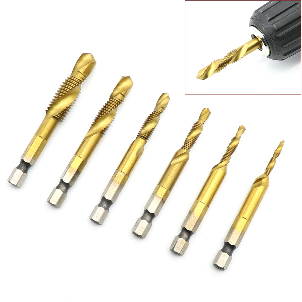

6Pcs 1/4" HSS 6542 Metric Hex Shank Tap Drill Bits M3-M10 For Drilling Tapping