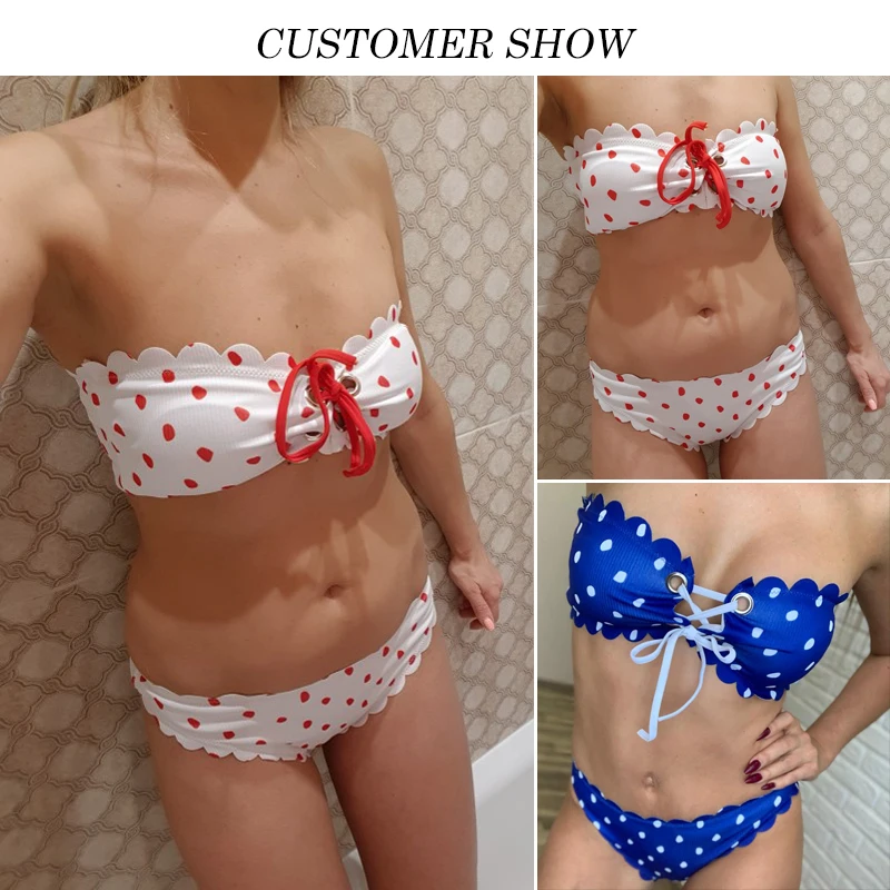 Bikinx белый купальник в горошек с рюшами сексуальный для женщин 2018 бандо на
