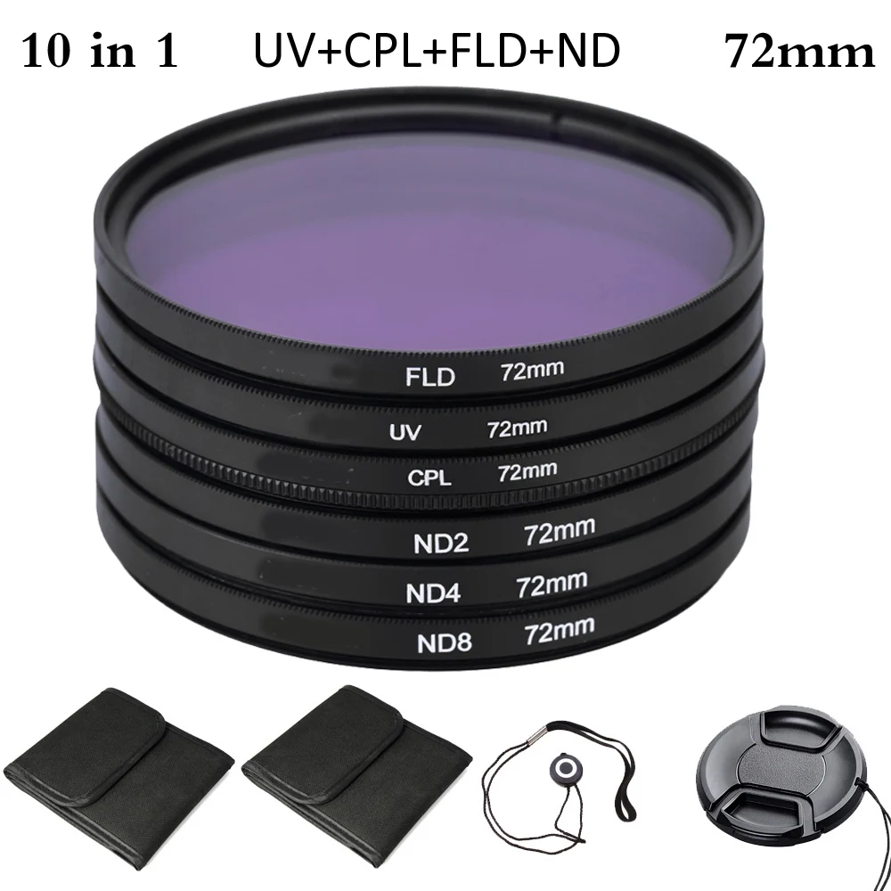 Набор поляризационных светофильтров 72 мм UV + CPL FLD ND для Nikon Canon Sony Pentax