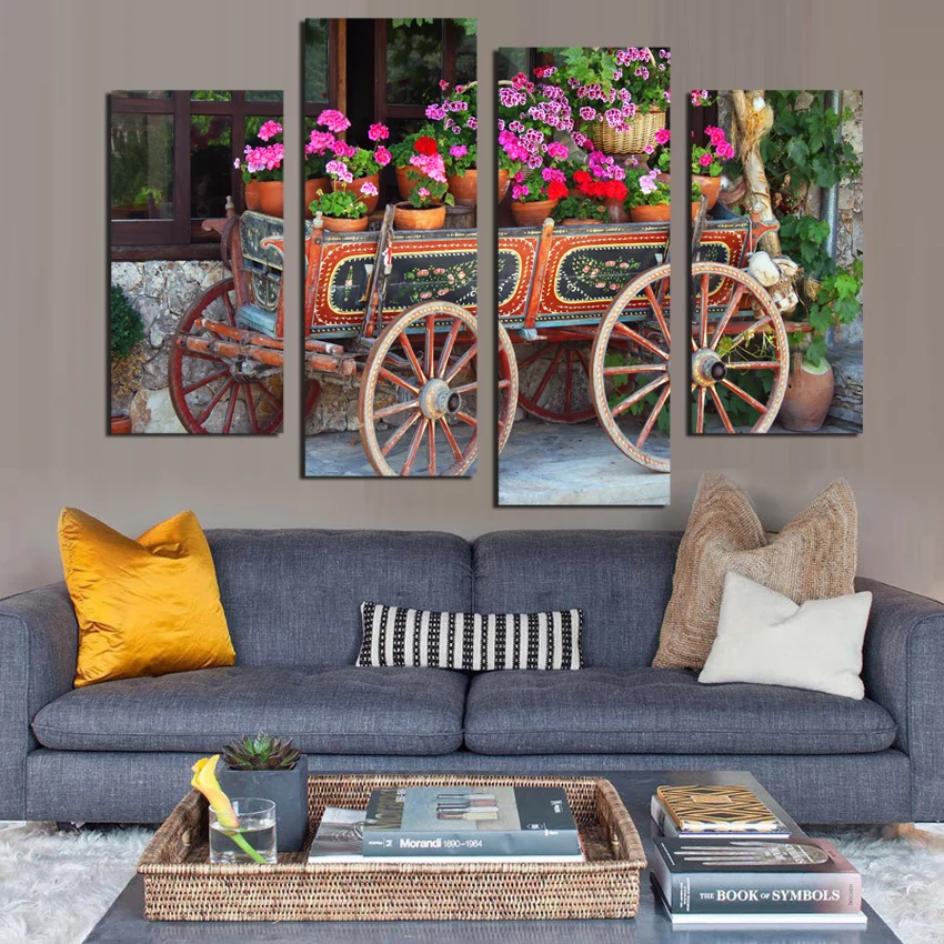 4 шт. художественные картины на холсте природные цветы ландшафты автомобили