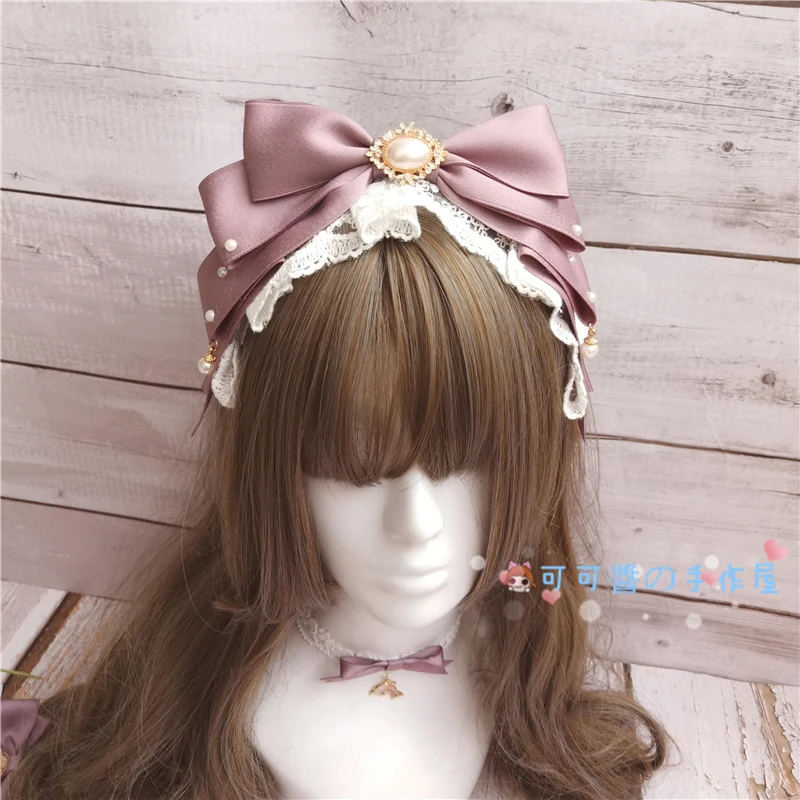 Мечта китового острова Маленькая вещь Лолита hairband с ротанга лук заколка для волос Великолепная KC плоская шляпа кружева рукав