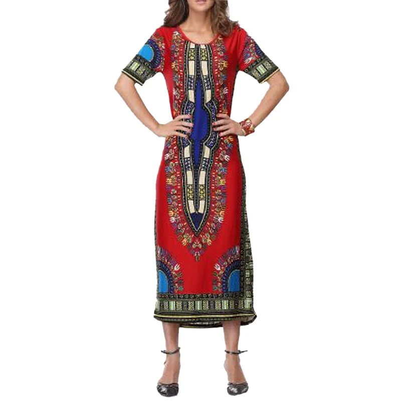 Макси платье Лето Винтаж бохо Новинка 2017 года модные пикантные короткий рукав