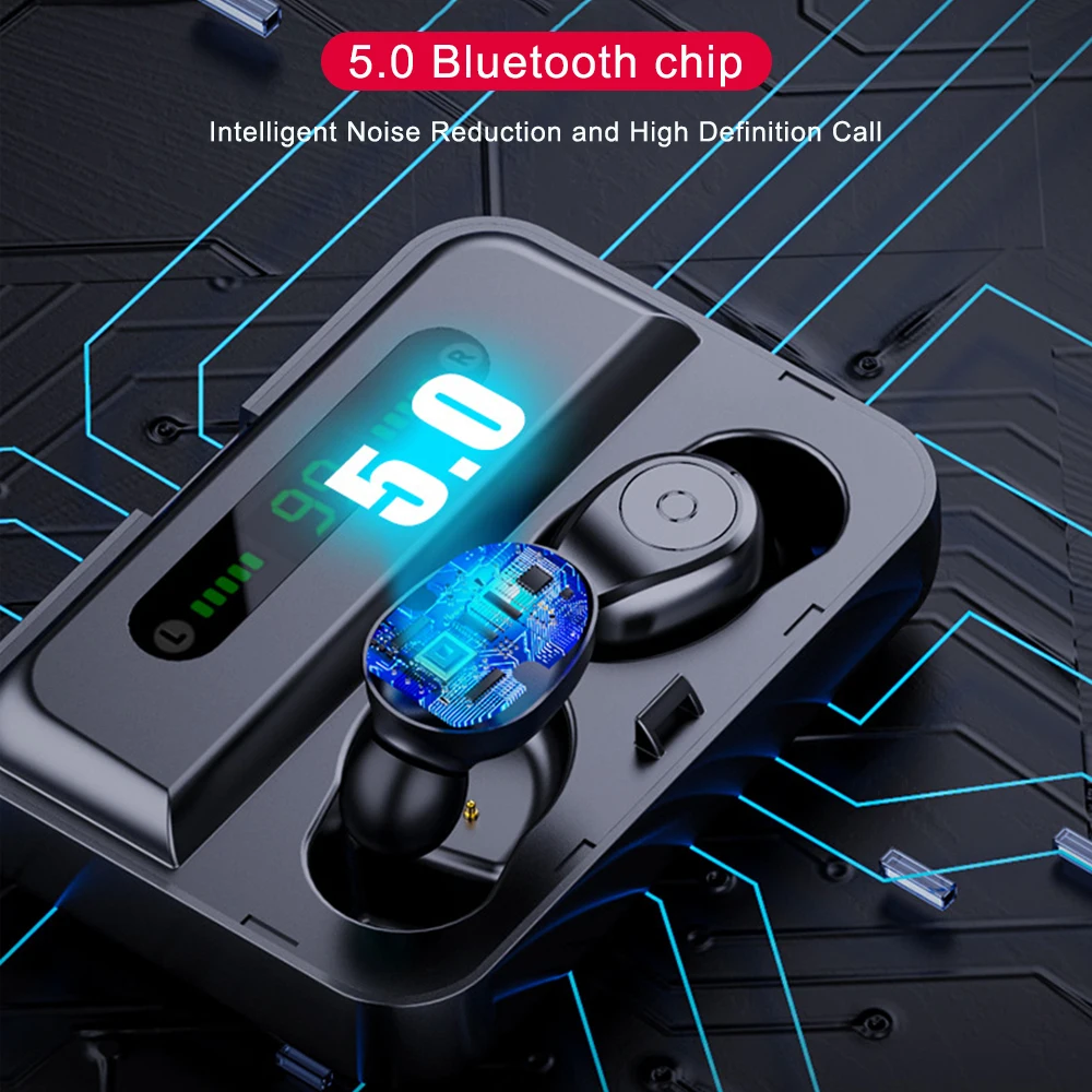 TWS беспроводные Bluetooth наушники V5.0 стерео водонепроницаемый светодиодный дисплей