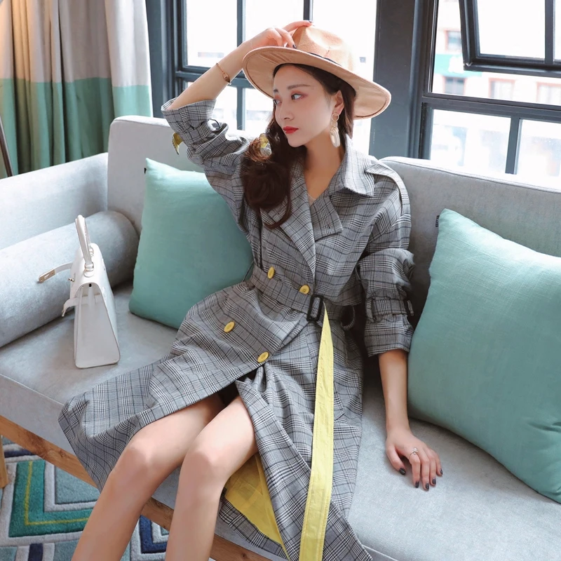 Тренчкот женский двубортный модная винтажная ветровка средней длины элегантный