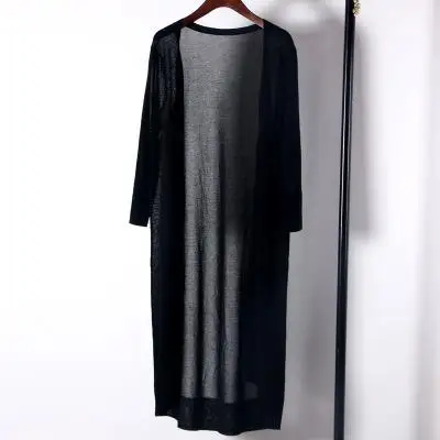 Shuchan льняной вязаный длинный кардиган Feminino 3/4 рукав Летний Тонкий v-образный вырез офисный женский обычный кардиган Женские топы - Цвет: Черный