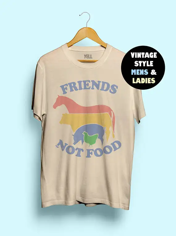 Футболка с надписью Friends Not Food Винтажная футболка подарок для веганов
